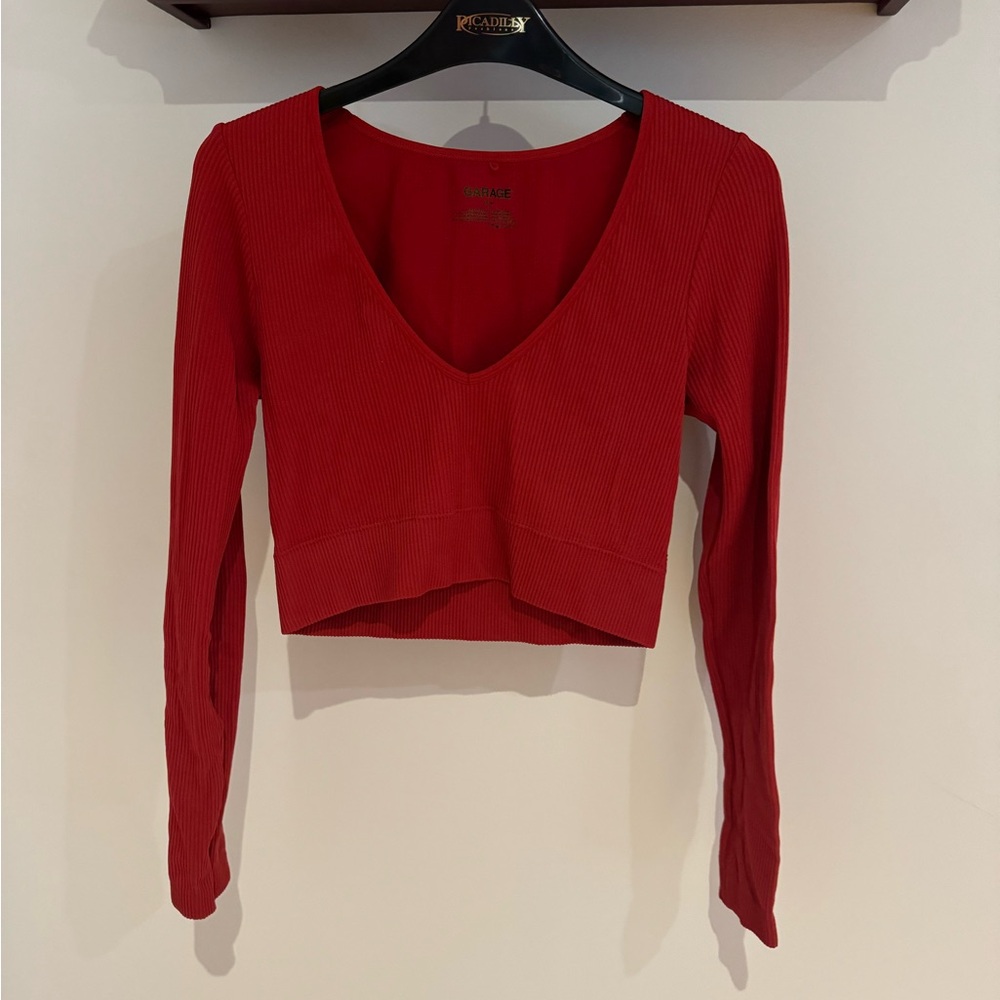 Bright Red Garage V-Neck Croptop